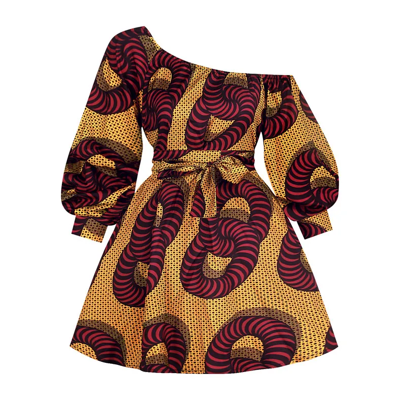 african traditional clothing BUSHRA African Women Sexy Shoulder Off Mini Long Sleeve Dress Dashiki Tribal Printed Kanga Clothes Robe Africaine Femme 2022 NEW Africa Clothing