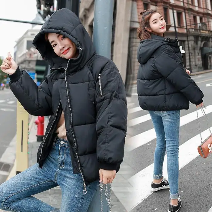 Winter New Fashion Simple Pure Loose Bread Clothes Short Cotton Clothes - Цвет: Black