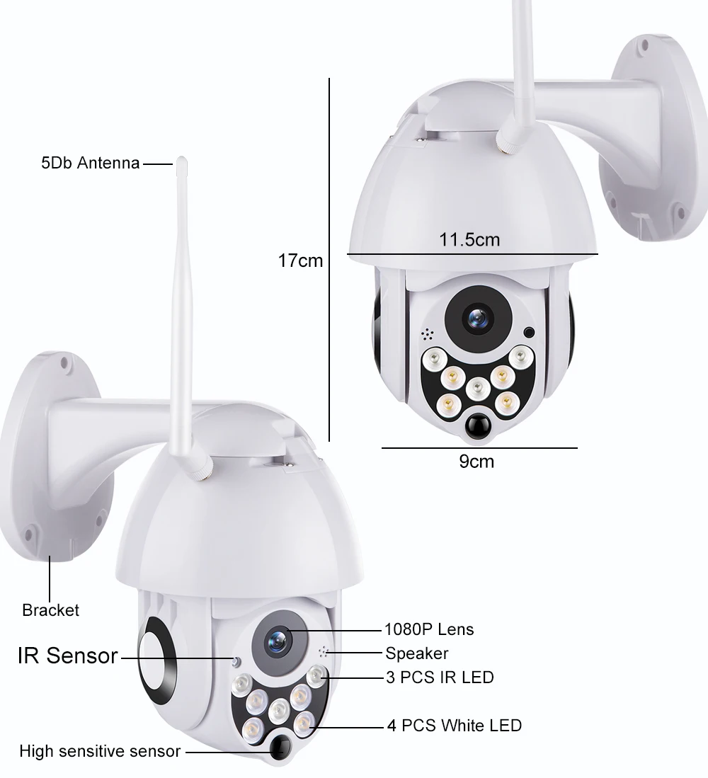 Wifi Камера уличная HD 1080P 2MP IP камера беспроводная PTZ скорость купольная CCTV Камера Безопасности s IP66 двухстороннее аудио наблюдение SD карта