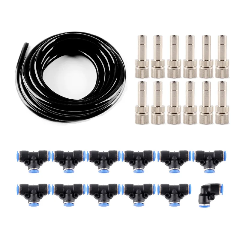 

8Kits 6/8mm Irrigation Kits Fog Nozzle Fitting PU Tube Tee Three Way Elbow Atomizing Sprinkler Factory Agriculture