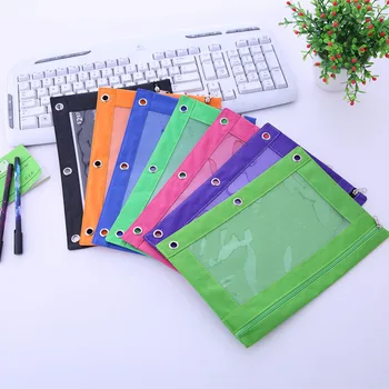 

3 Ring Binder Zippered Pencil Pouch With Clear Window Sundries Storage Bag Home Organization Multi Colors 100pcs