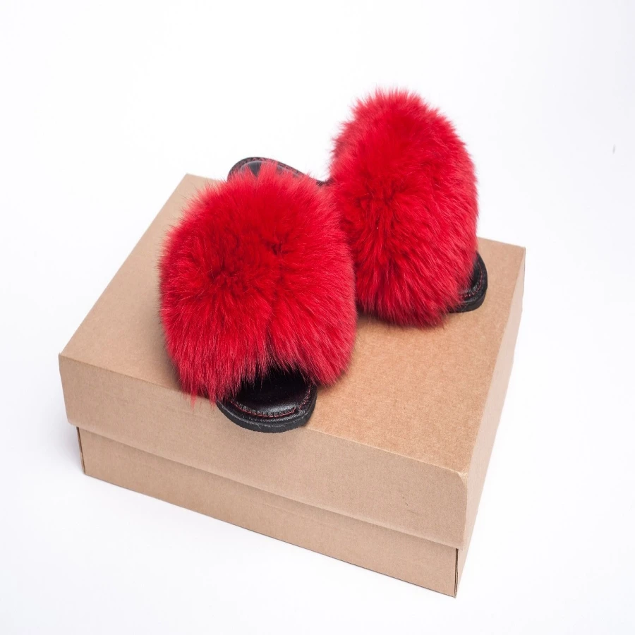 Модные шлепанцы с натуральным мехом енота Летние вьетнамки повседневные