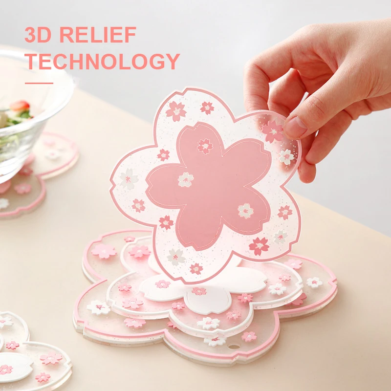 Cherry blossom table mats – heat insulation and anti-skid silicone coasters for tea cups and pans