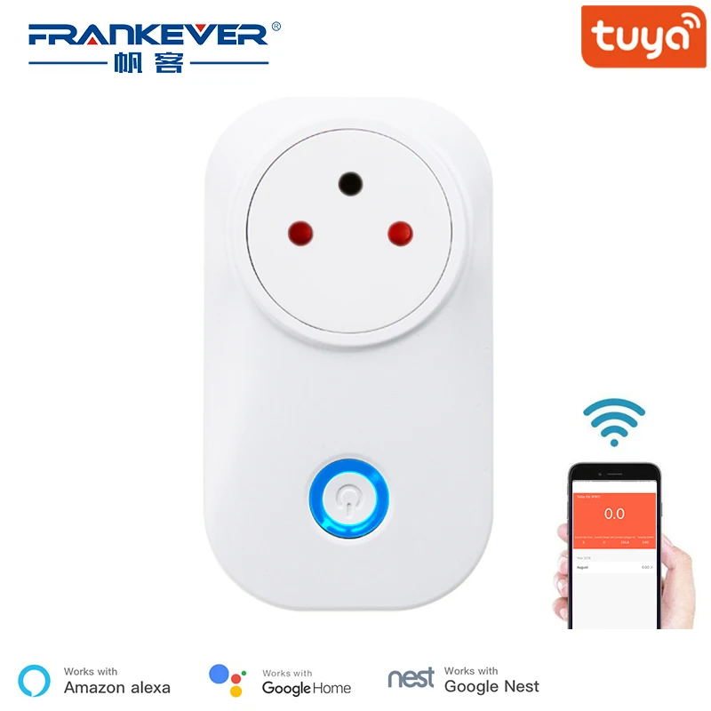FrankEver Tuya Cloud 10A 16A WiFi Smart Socket Power Israel Monitor Wireless Plug Work With Alexa Google Home Smart Household