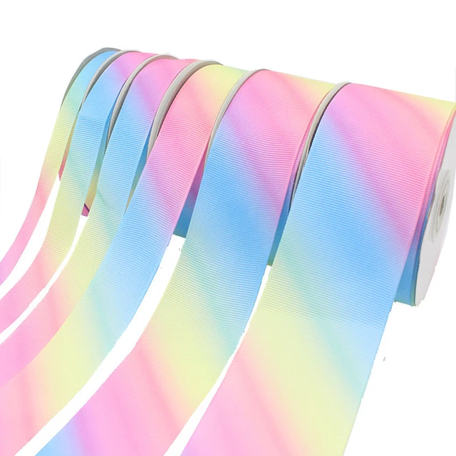 (10 meters/roll) 1 (25mm) Gradient colour rainbow ribbon grosgrain  Webbings DIY decoration ribbons wholesale