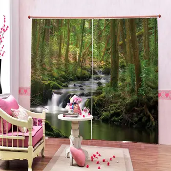 

Forest Waterfall Curtain with Natural Scenery Print For Living room Bedroom Blackout Window Drapes Customizable any size