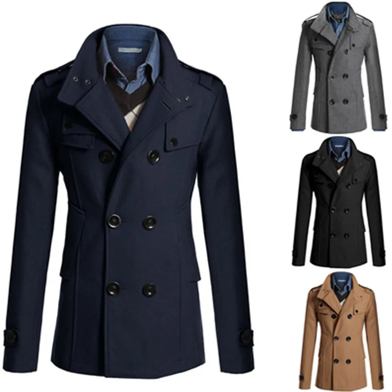 

Men Woolen Trench Coat Autumn And Winter New Style Men's England Slim Fit Middle Long Coat Men'S Wear
