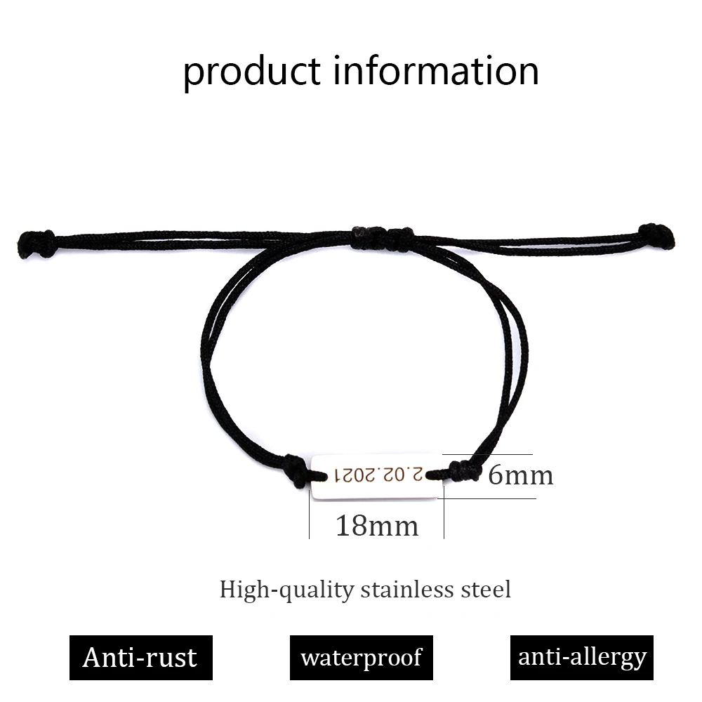 Baby Name Date Bracelet Stainless Steel Carving Children's Bracelets Adjustable Braided Rope Jewelry Gifts for Women Men Bracelet Jewelry