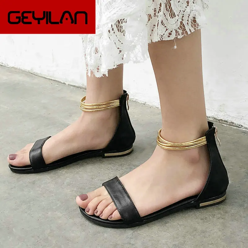 

2019 Summer Flat Heel Sandals Women Shoes Open Toe Back Zipper Ladies Shoes comfy Casual Shoes