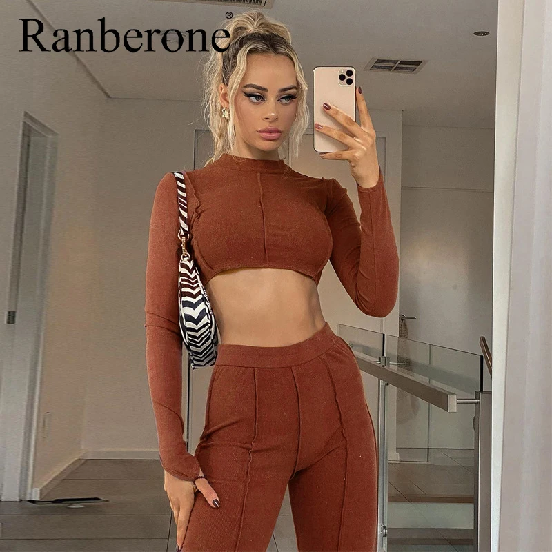 

Sexy Tracksuit Women 2020 Casual Cross Chain Backless Crop Top + Long Pants Outfit Fall Clothes 2 Piece Set Women's Sports Suit