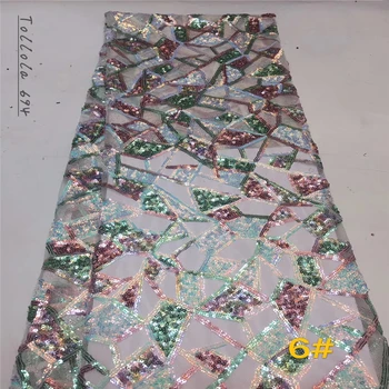 

2019 High Quality African Sequins Lace Fabric French Net Embroidery Tulle Lace Fabric For Nigerian Wedding Party Dress