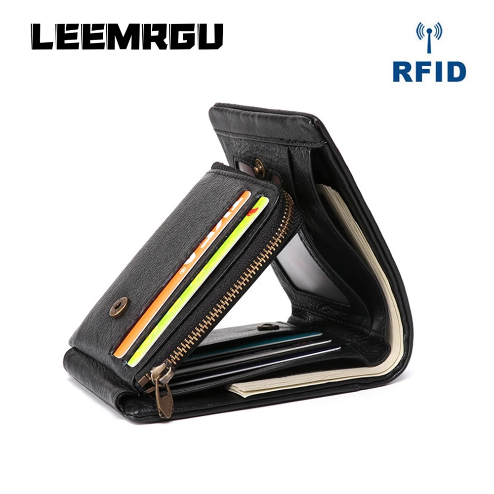 

Leather High Quality Slim Men's Wallet Multi-card Multi-function Short ID Pocket Ultra-thin Zipper Brand Bank Card Wallet