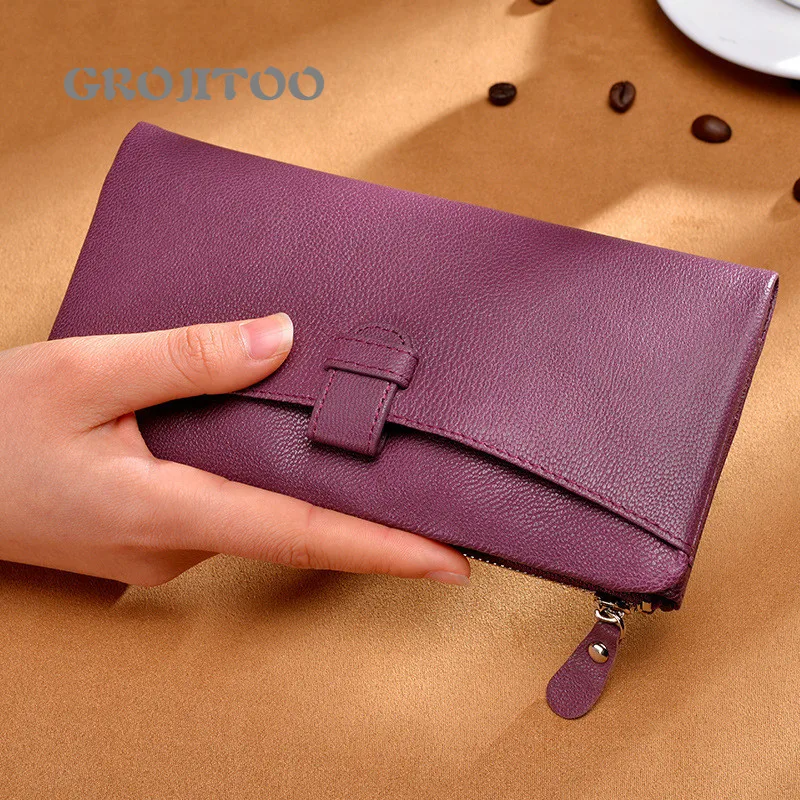 

GROJITOO New type of large capacity multi card ultra thin long wallet women leather large capacity two fold zipper puise