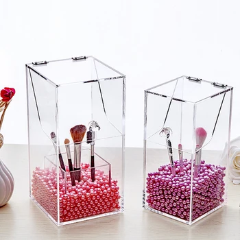 

Transport Make up Brushes Storage Plastic Makeup Organizer Cosmetic Tool Holder With Cover Cosmetic Brush Storage Stand Box