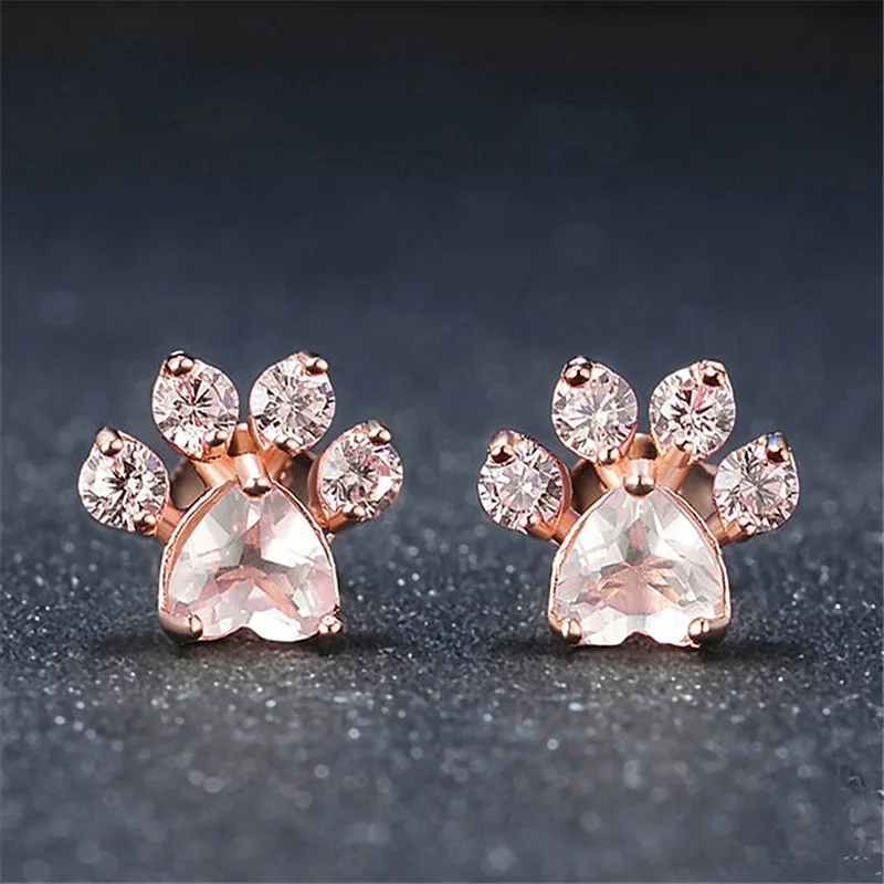 

Fashion New Hot Trendy Cute Cat Paw Earrings For Women Fashiong Rose Gold Earring Pink Claw Print Bear And Dog Paw Stud Earrings