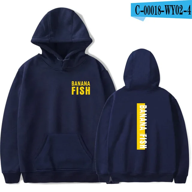 navy blue Новая Банановая рыба Аниме Толстовка Мужская/Женская Популярная мода Harajuku Банановая рыба пуловер толстовка с капюшоном уличная одежда - Цвет: navy blue