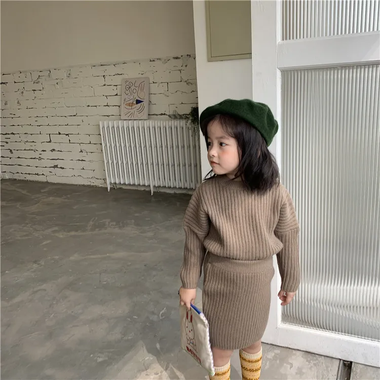 

2019 New Children Korean Girl's Wool Knitted Suit Top + Half Skirt Two-piece Suit Kids Baby Clothing Sets Girls Pullover Sweater