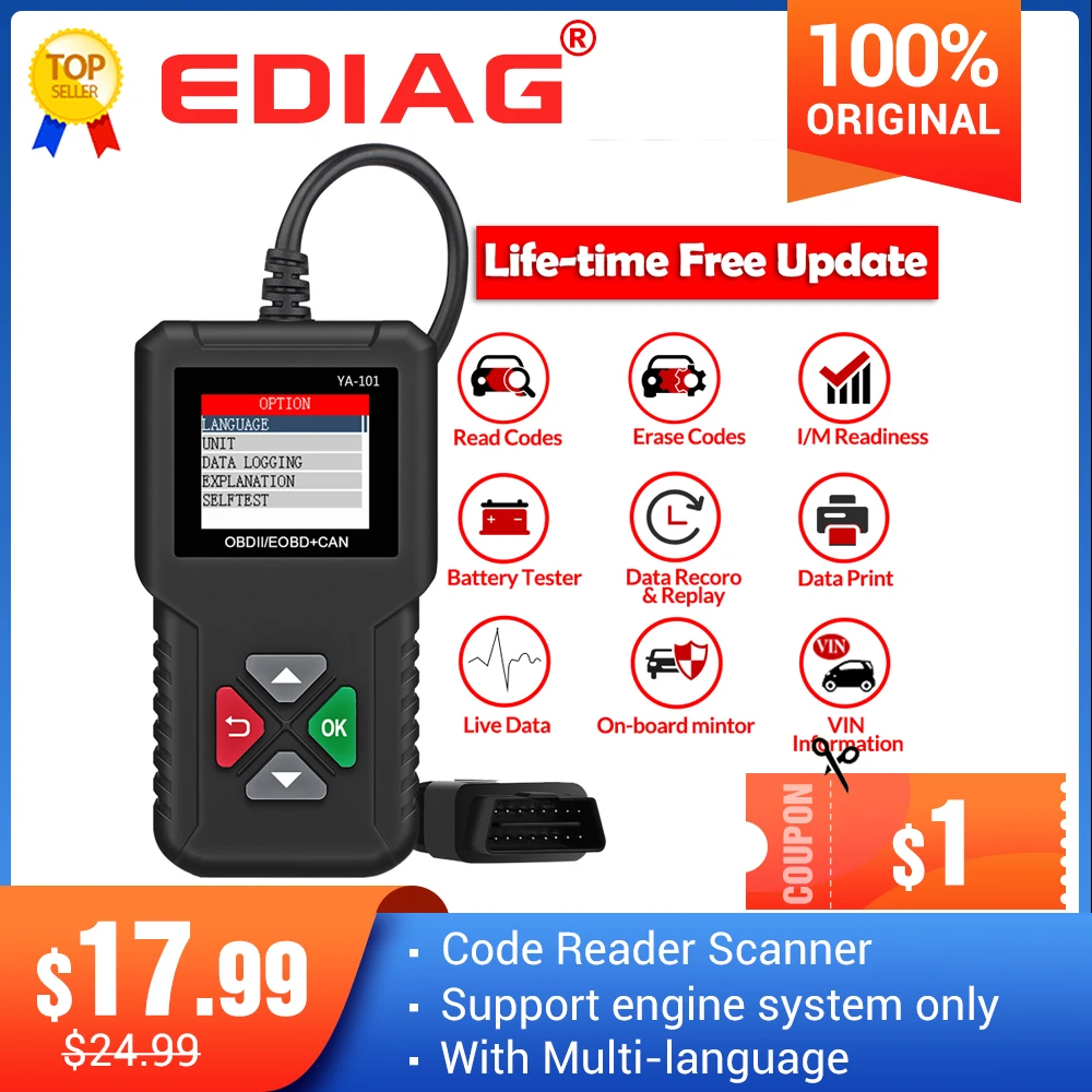 Ediag Ya-101 Automotive Obd2 Scanner Engine Ya101 Code Reader Upgrade ...