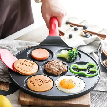 

7 Holes Animal Pancake Egg Frying Maker Pan Omelet Cooker Non-stick Pan Cake Griddle with 7 Unique Faces Breakfast Cookware