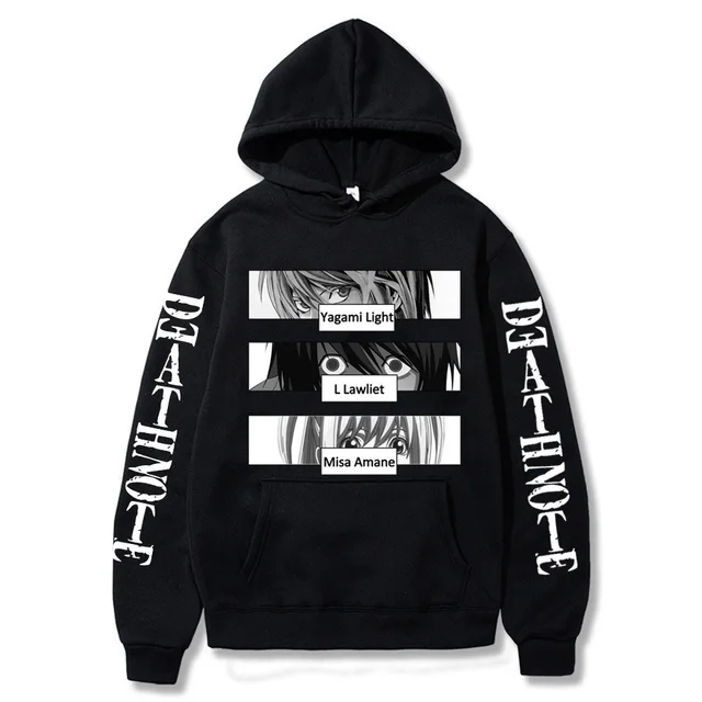 Oversized Men's Hoodie Death Note Anime Harajuku Top Funny Anime Print Unisex Cosplay Cool Sweatshirt Black Clothes Hip Hop Top Black2