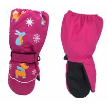 Детские зимние водонепроницаемые ветрозащитные длинные манжеты перчатки с милым принтом кролика и оленя, теплые Нескользящие варежки для снежной погоды на возраст от 2 до 6 лет