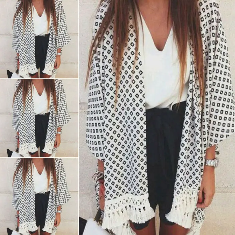 Goowrom модная женская Свободная блузка лето Бохо шифоновое пальто шаль Кимоно
