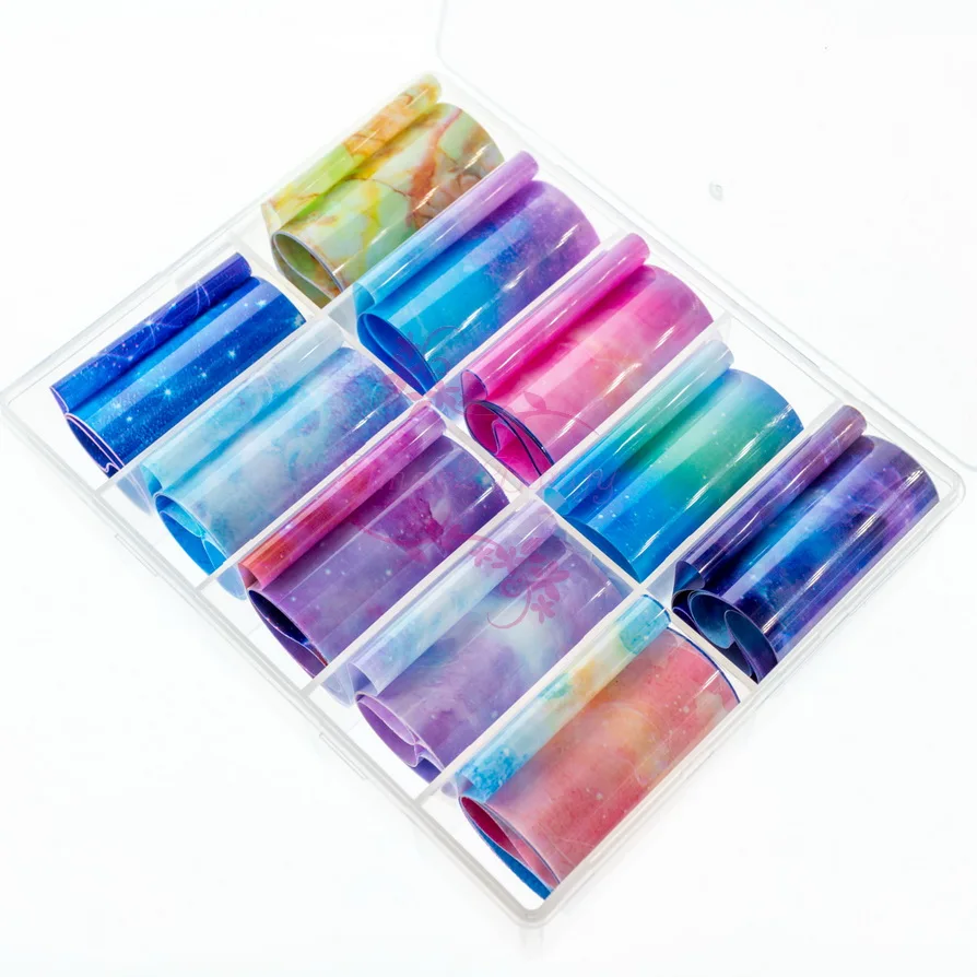 

1 Set Gradient Color Marble Galaxy Style Design Starry Sky Paper Transfer Foil Wraps Japanese Nail Art Manicure Decal Decoration