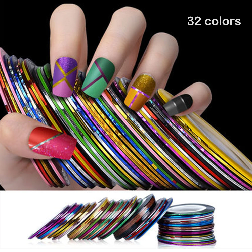 32 цвета стикер для ногтей наклейки стрипинг Ленточные линии многоцветные рулоны стрипинг лента линия дизайн ногтей наклейки DIY Советы для ногтей