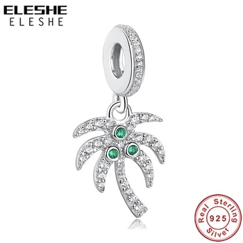 

ELESHE Sparkling CZ Palm Tree Dangle Charm 925 Sterling Silver Beads Fit Women Charms Silver 925 Original Bracelet DIY Jewelry