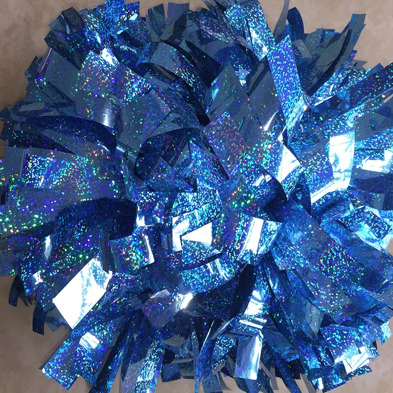 Cheerleader Pom Poms with Baton Handle, Fire, Rainbow Color, Fully Shinny, Competition