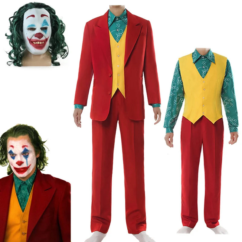 Movie Joker Joaquin Phoenix Arthur Fleck Cosplay Costume Halloween Costumes Mask Batman the Joker Uniform Red Costume