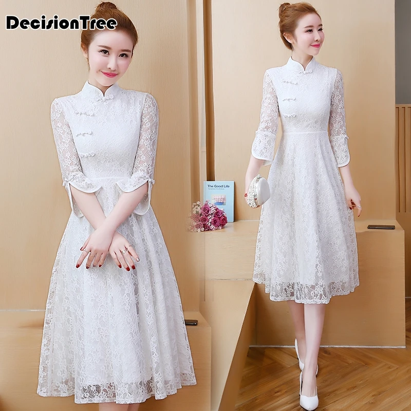 aodai cheongsam Восточная одежда кружевное платье ao dai короткое Кружевное платье для женщин вьетнамское платье Ципао китайское платье