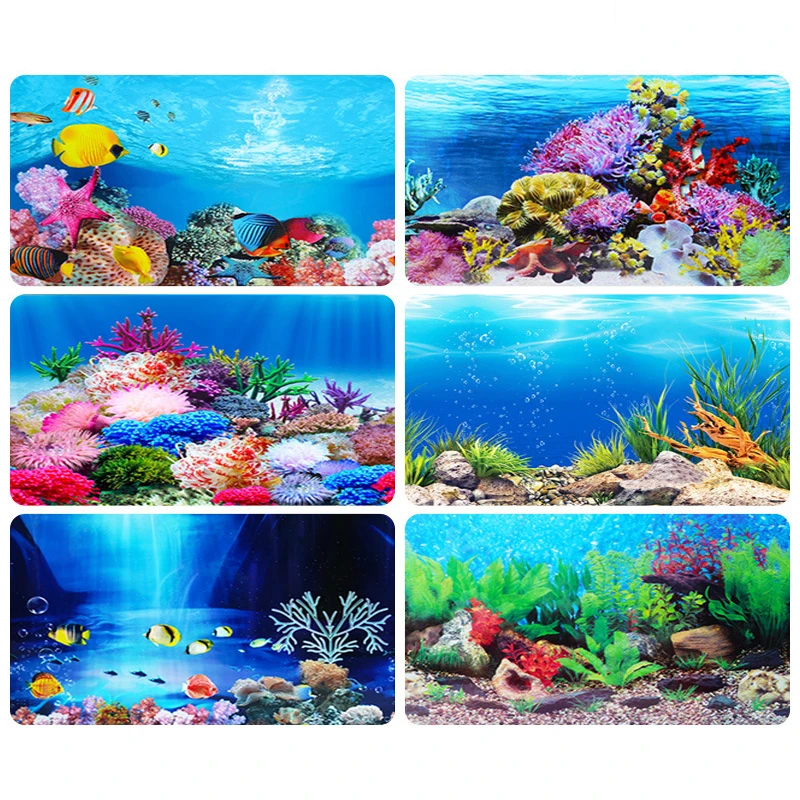 122 * 46cm Aquarium Background 3D Double-Sided Underwater Forest Pattern Adhesive Wallpaper Fish Tank Decorative Pictures Underwater Backdrop Image Decor for Aquarium