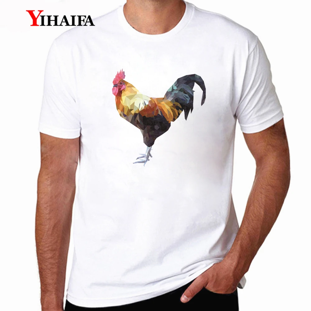 

Casual New Mens T-Shirt Short Sleeve Colorful Cock Gaphics Tee Shirts Pullover Casual Streetwear White Tops