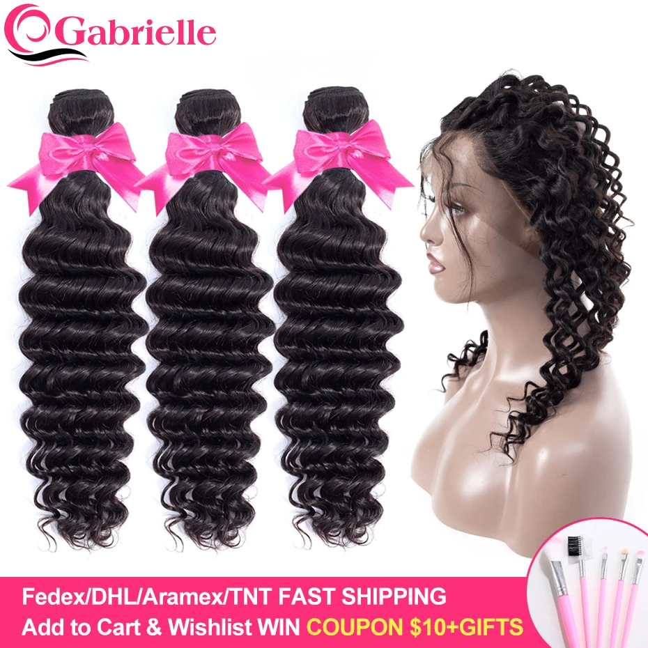 

Gabrielle Brazilian Deep Wave 3 Bundles with 360 Lace Frontal Closure Human Hair with Frontal Closure Remy Hair Bundles