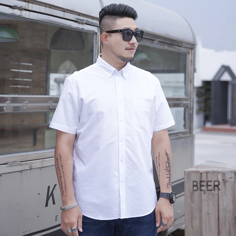 100% Cotton Oxford Shirt Summer Men's Casual Loose Solid Color Short Sleeve Shirt 5XL 6XL 7XL 8XL