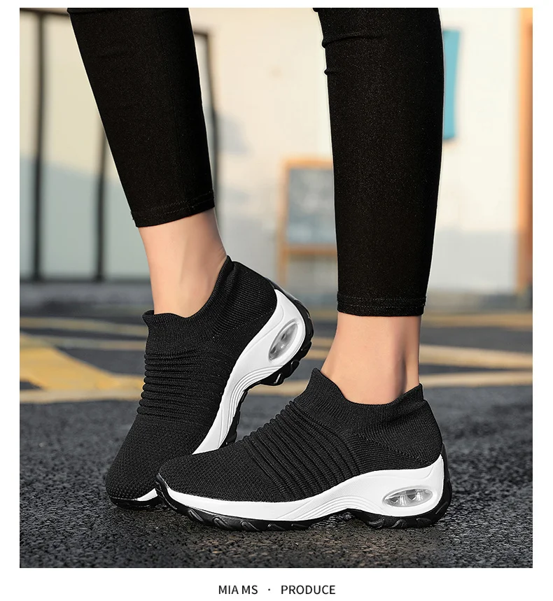 Women Tennis Shoes Breathable 5CM Height Increase Sports Sneakers Air Cushion Female Walking Sock Shoes Thick Bottom Platforms