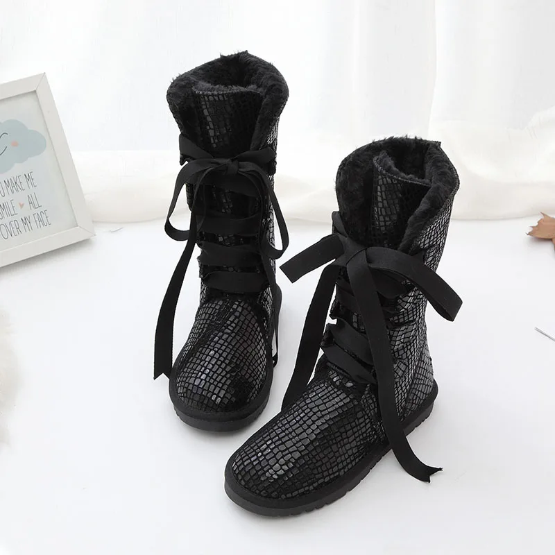 Women Knee Boots 100% Genuine Cowhide Leather Snow Boots Australia Classic Women High Boots Warm Winter Shoes For Women