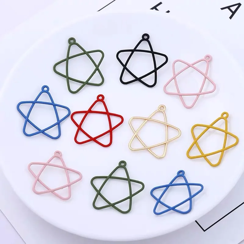 

New style 50pcs/lot Rubber paint geometry stars shape alloy floating locket charms diy jewelry earring/garment accessory