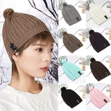 Модный женский зимний Воротник Плюс Кнопка Толстая теплая вязанная шапочка