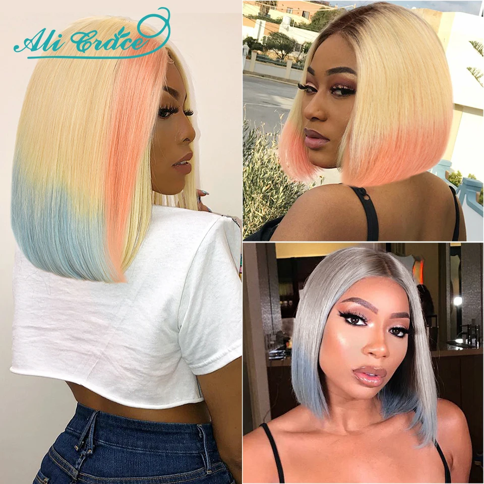 Ali Grace Bob кружевные передние парики предварительно выщипанные прямые 1B 613 Rose Gold 4