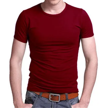 

2020 cotton men's short-sleeved white simple net red round neck shirt