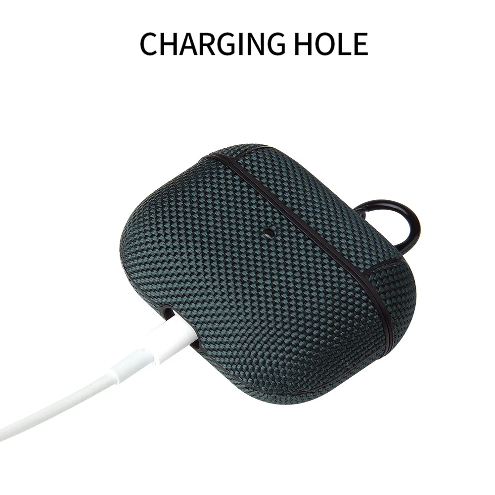 

For Apple Air Pods 3 Case Fabric TPU Case for AirPods Pro Weave Anti-lost Shockproof Cover with Metal Hook Buckle