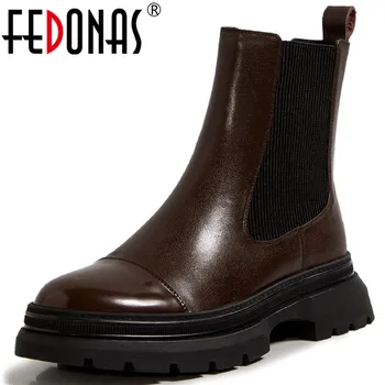 

FEDONAS Concise Demi-Calf Boots For Women Genuine Leather Fashion Winter Shoes Woman Heels 2020 Working Platform Ankle Boots
