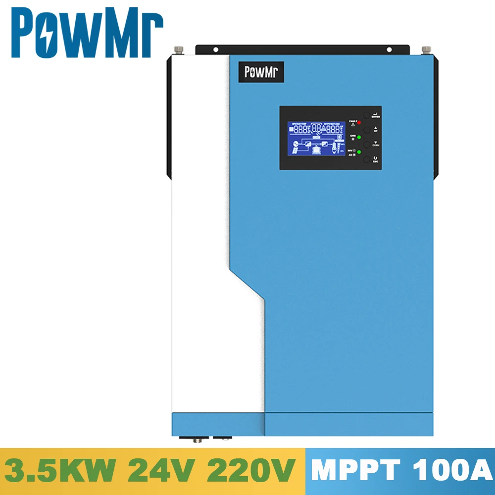 3500W Solar Pure Sine Wave Hybrid Inverter 24V 220VAC MPPT 100A Solar Charger PV 500V Input Running 