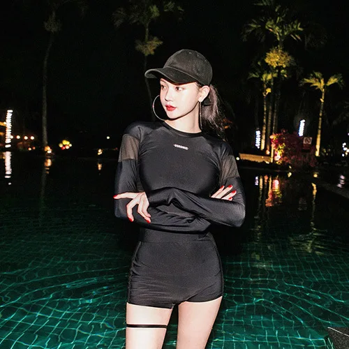 

Korean-style New Style Black Panel Sun-resistant Belly Covering Slimming Split Type Boxers Long Sleeve Diving Suit Swimsuit