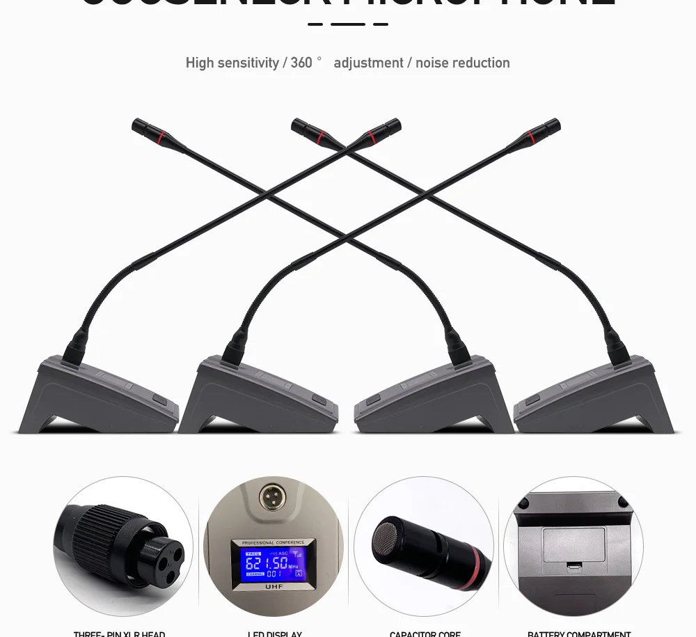 Professional wireless microphone system 4 channel fixed frequency dynamic display 2 handheld 2 lava clip wireless microphone