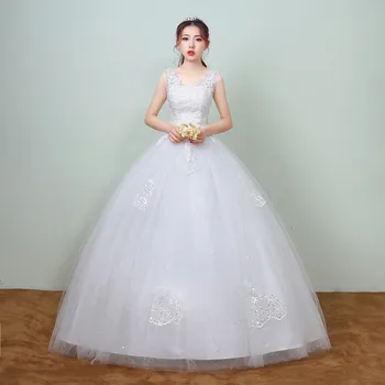 

Vestidos De Novia 2020 Feerijt Sexy V Neck Sleeveless Simple Wedding Dress Noble Lace Sequins Shining Wedding Gowns For Bride