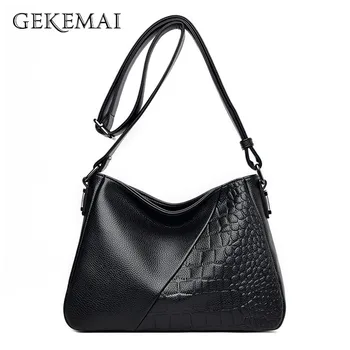 

2020 New Hot Soft Leather Shoulder Bag Women's Messenger Bag Vintage Splice Stone Pattern Crossbody Bag Large Capacity Bolsa Sac