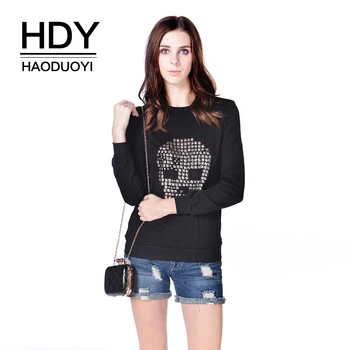 

HDY Haoduoyi Winter Studded Taro Hot Diamond Black Loose Fashion Personality Round Neck Long Sleeve Turtleneck Sweatershirts